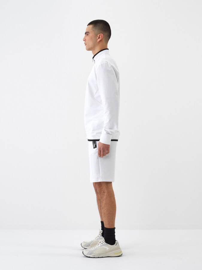 Beyaz Pamuk Dokulu Slim Fit Şort - 3