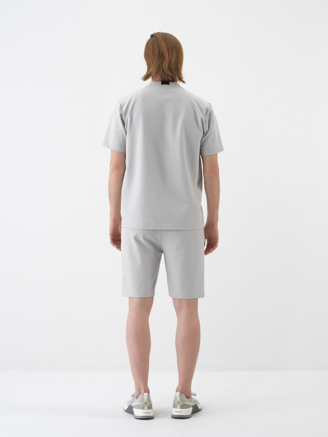 Gri Pamuk Dokulu Regular Fit Şort - 5