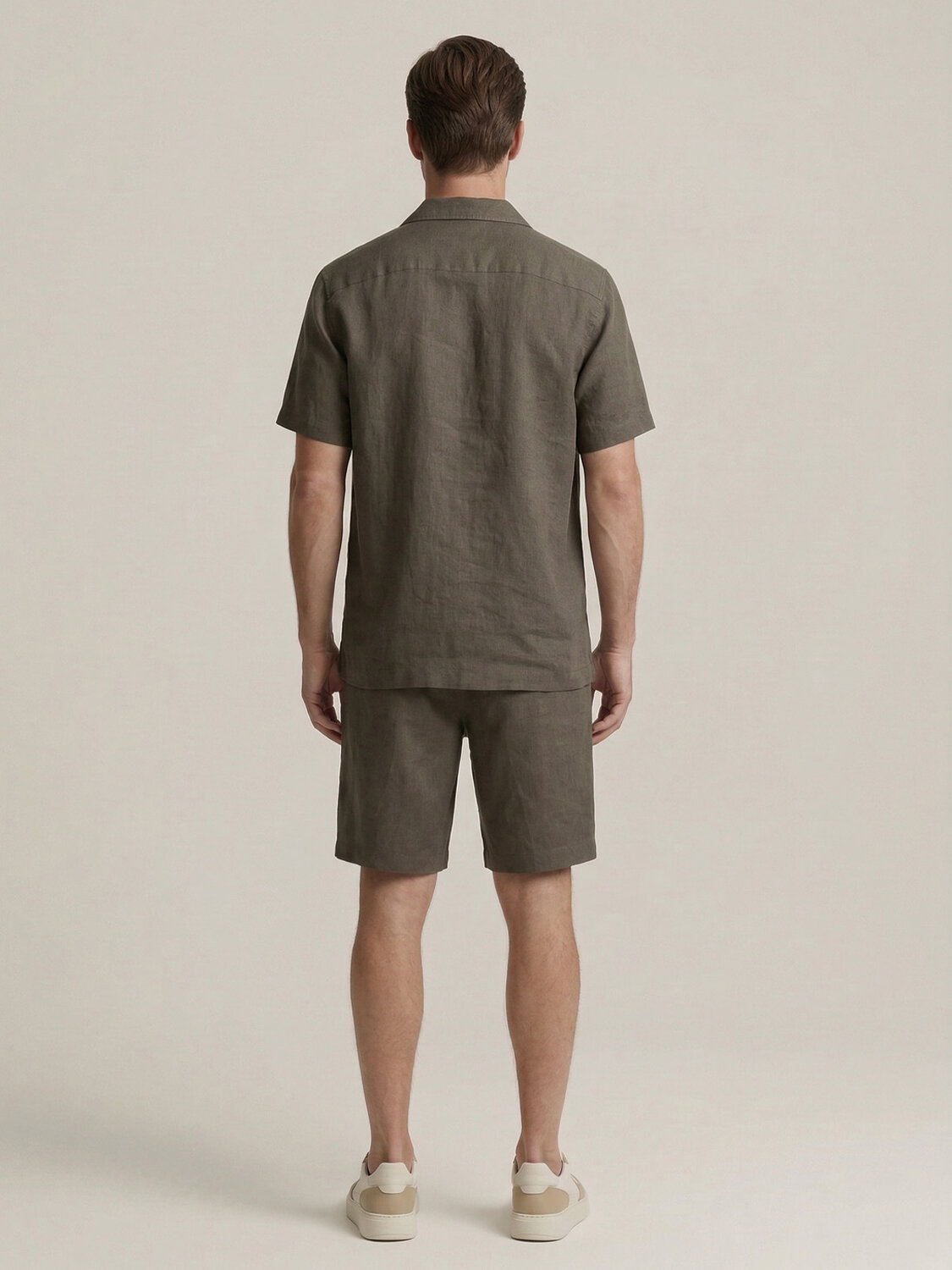 Haki %100 Keten Regular Fit Şort (4)