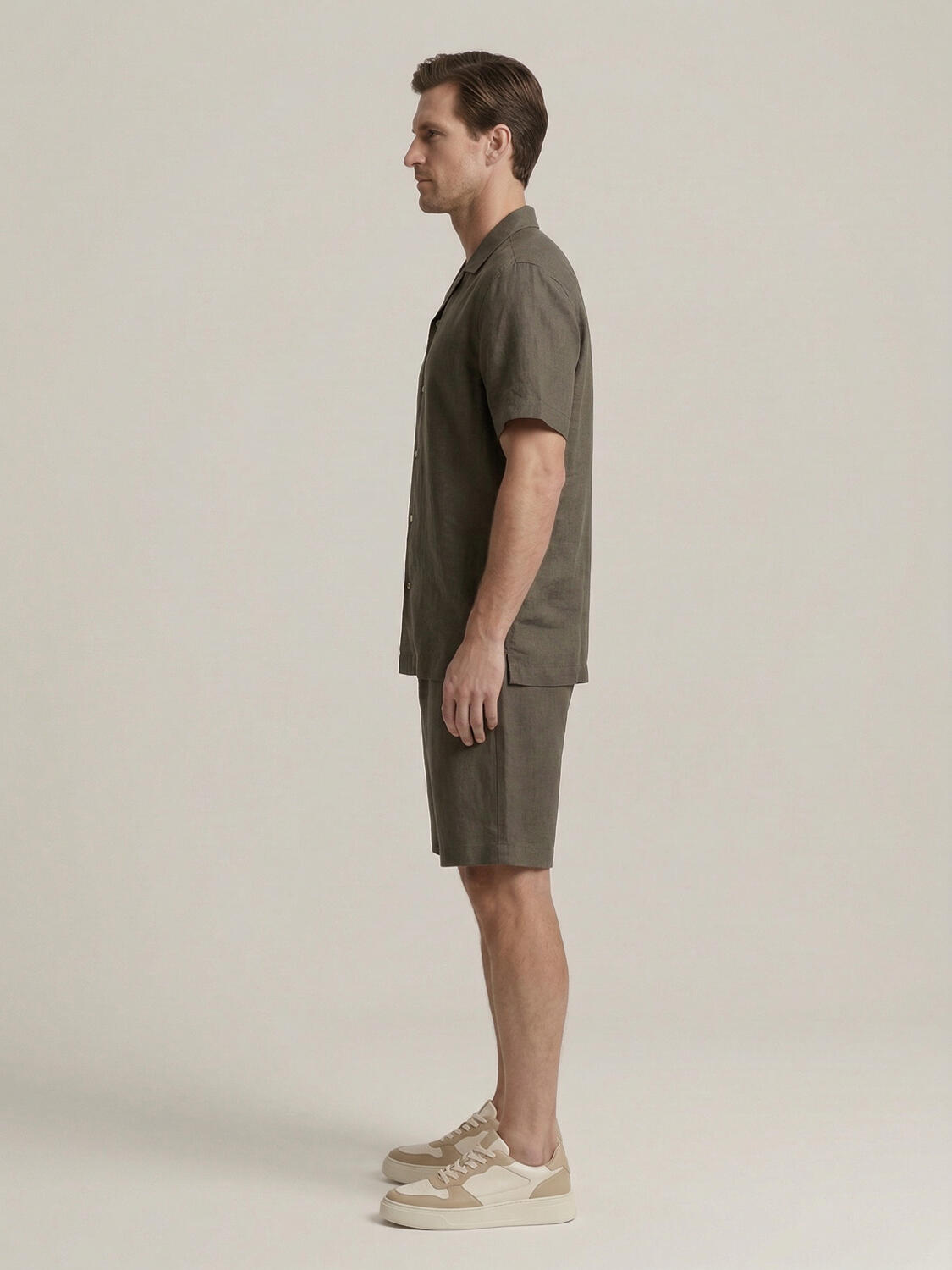 Haki %100 Keten Regular Fit Şort - 3