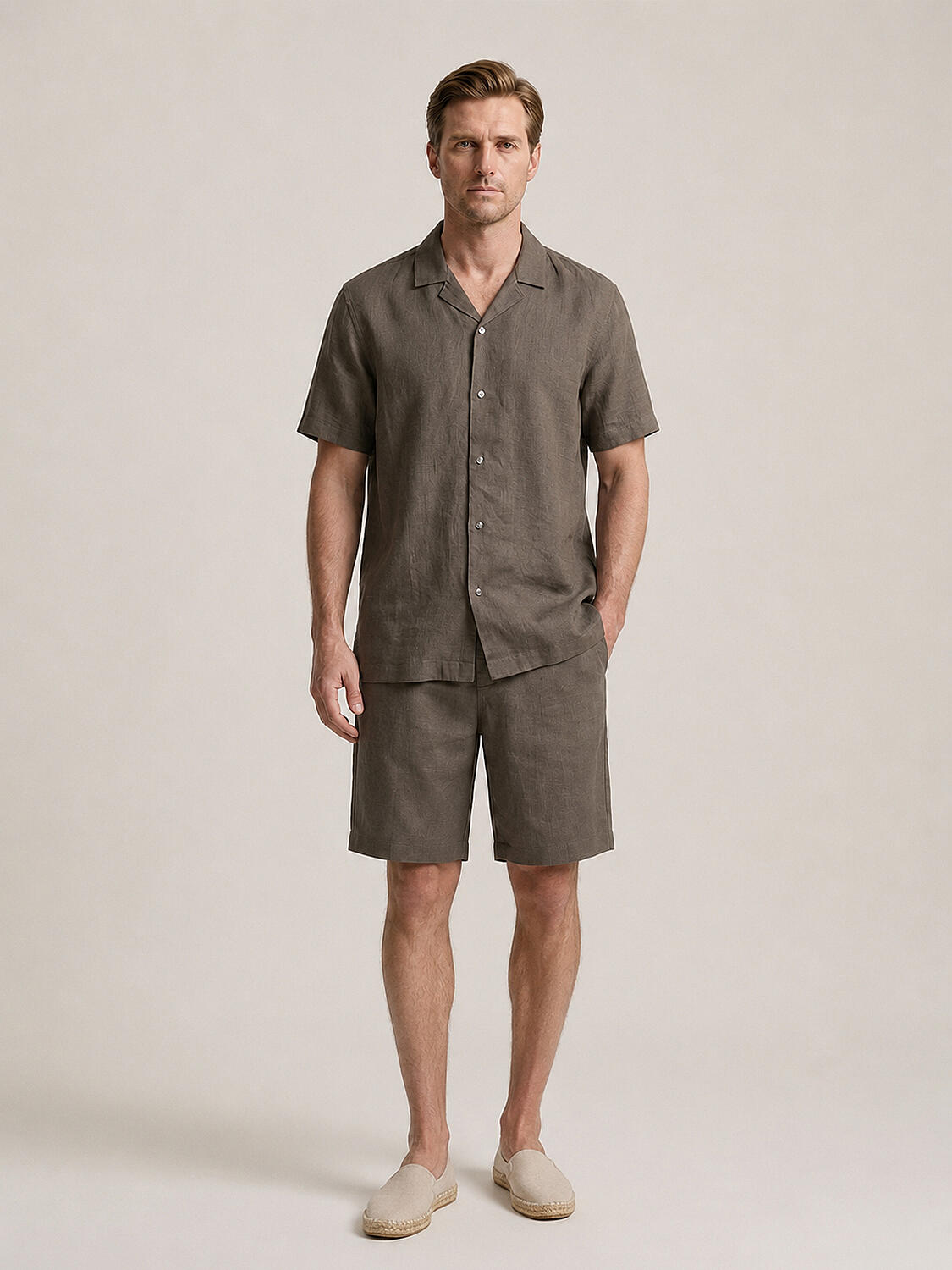 Haki %100 Keten Regular Fit Şort - 2