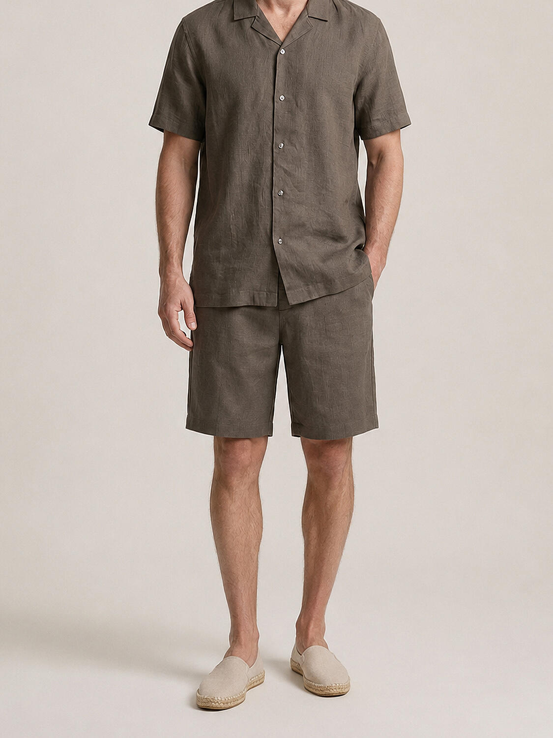 Haki %100 Keten Regular Fit Şort - 1