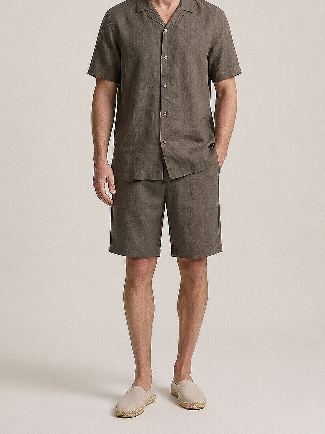 Haki %100 Keten Regular Fit Şort