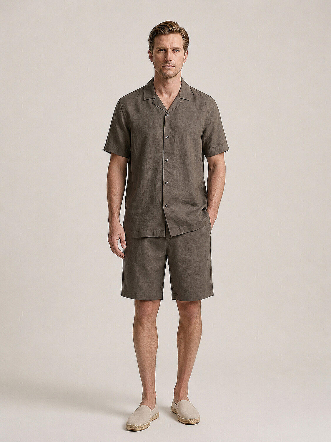 Haki %100 Keten Regular Fit Şort - 2