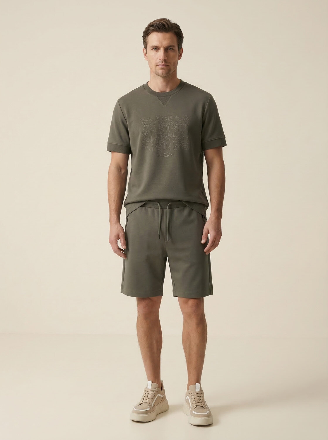 Haki Pamuk Dokulu Regular Fit Şort (1)