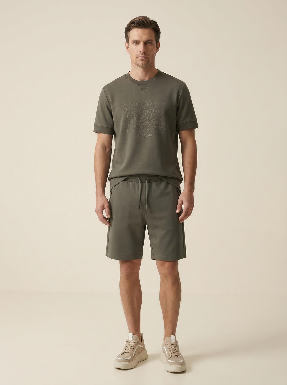 Haki Pamuk Dokulu Regular Fit Şort - 2