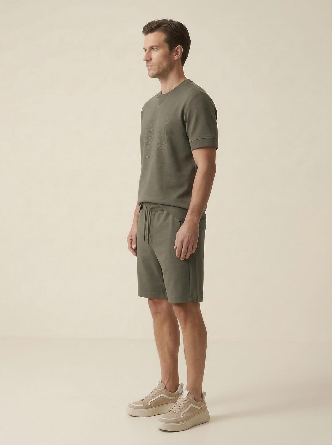 Haki Pamuk Dokulu Regular Fit Şort - 3