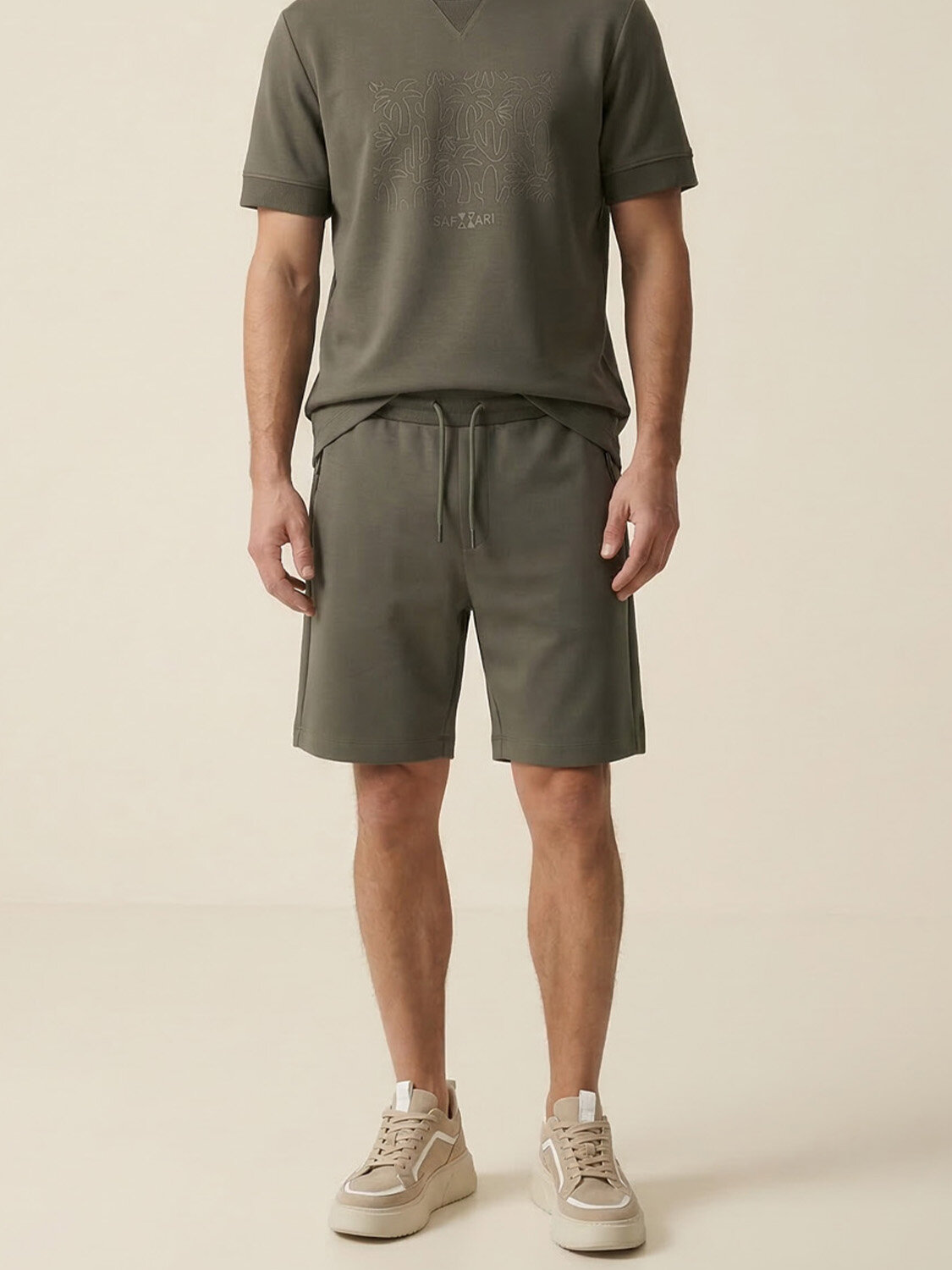 Haki Pamuk Dokulu Regular Fit Şort