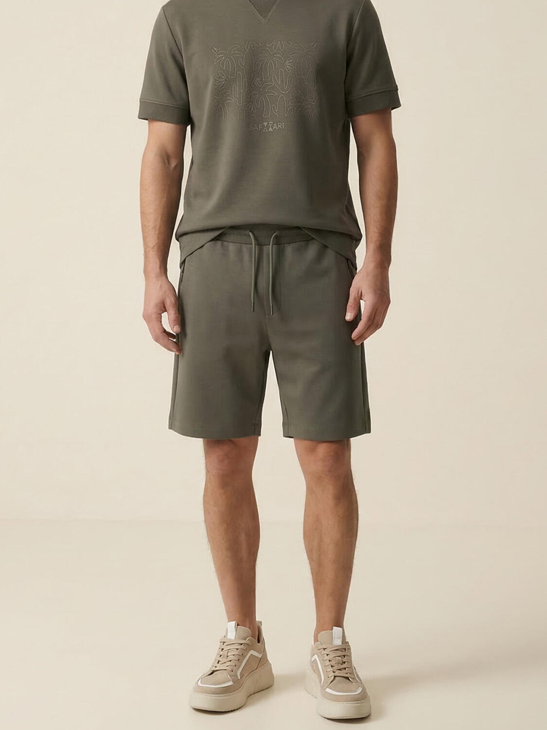 Haki Pamuk Dokulu Regular Fit Şort - 1