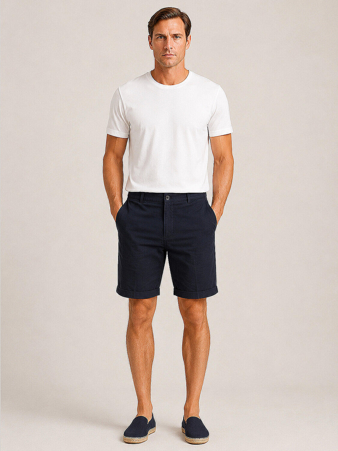 Lacivert Keten Karışımlı Regular Fit Şort (2)