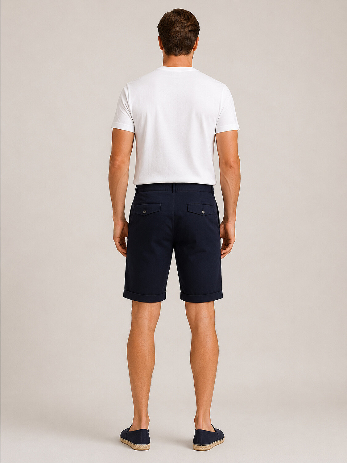 Lacivert Keten Karışımlı Regular Fit Şort (4)