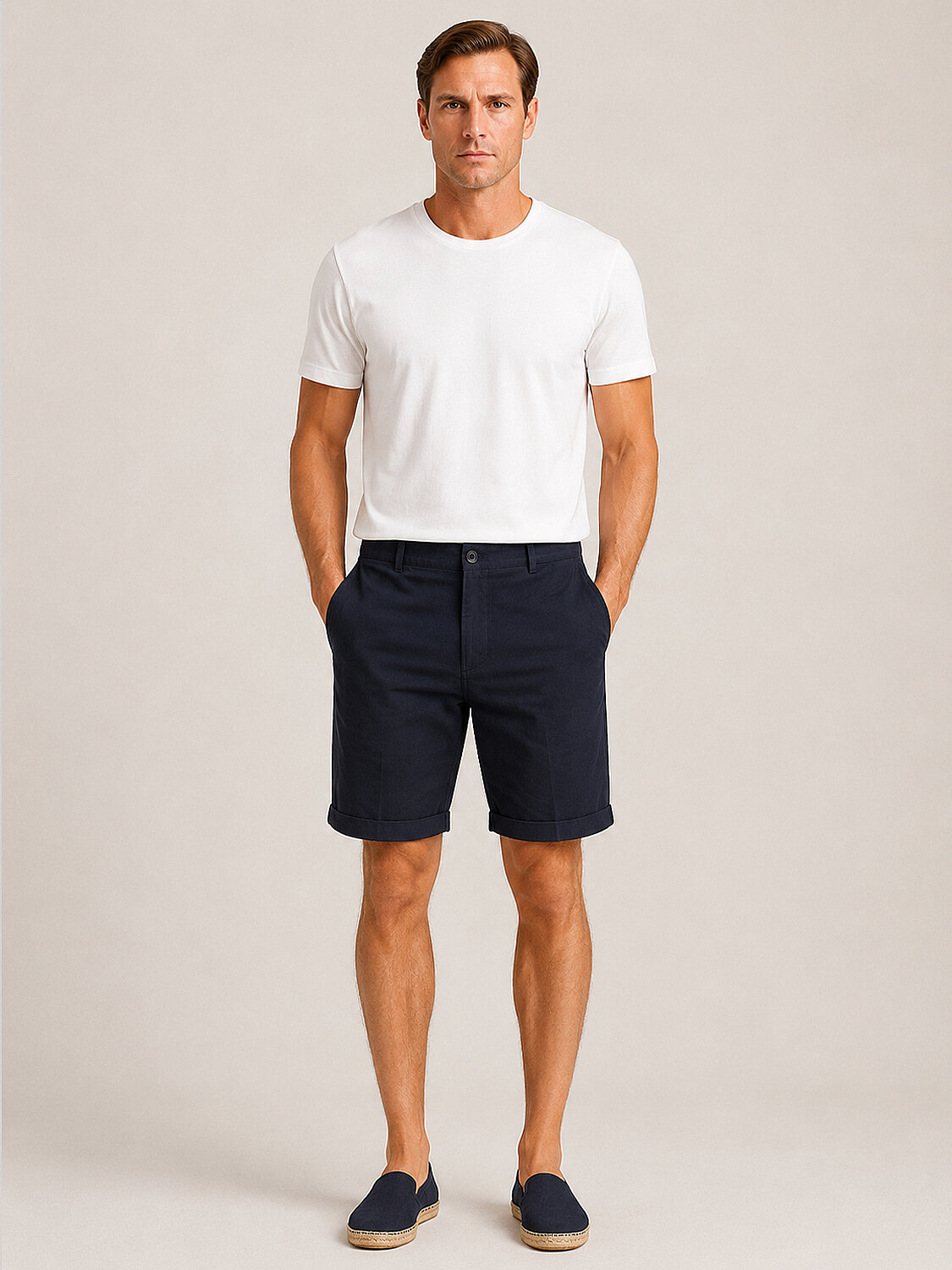 Lacivert Keten Karışımlı Regular Fit Şort (2)