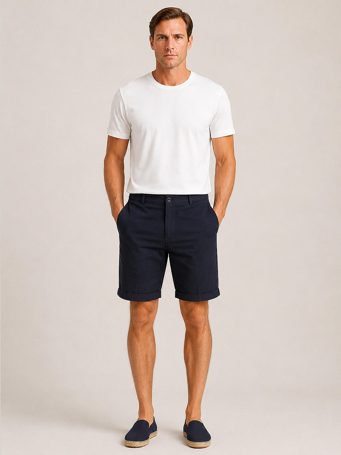 Lacivert Keten Karışımlı Regular Fit Şort - 2
