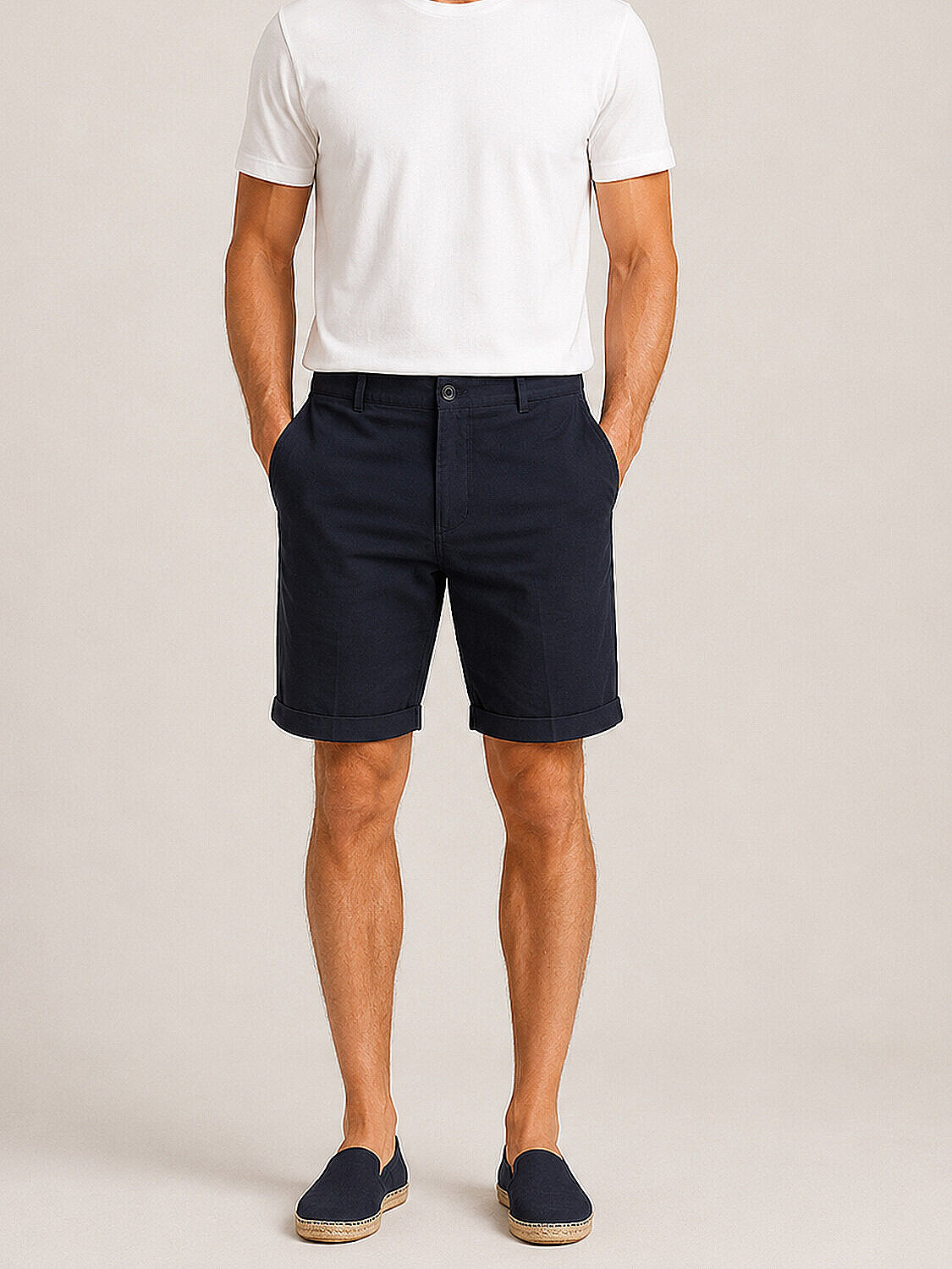 Lacivert Keten Karışımlı Regular Fit Şort