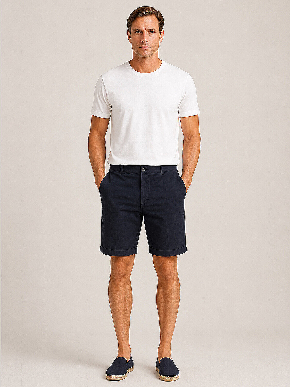 Lacivert Keten Karışımlı Regular Fit Şort (1)