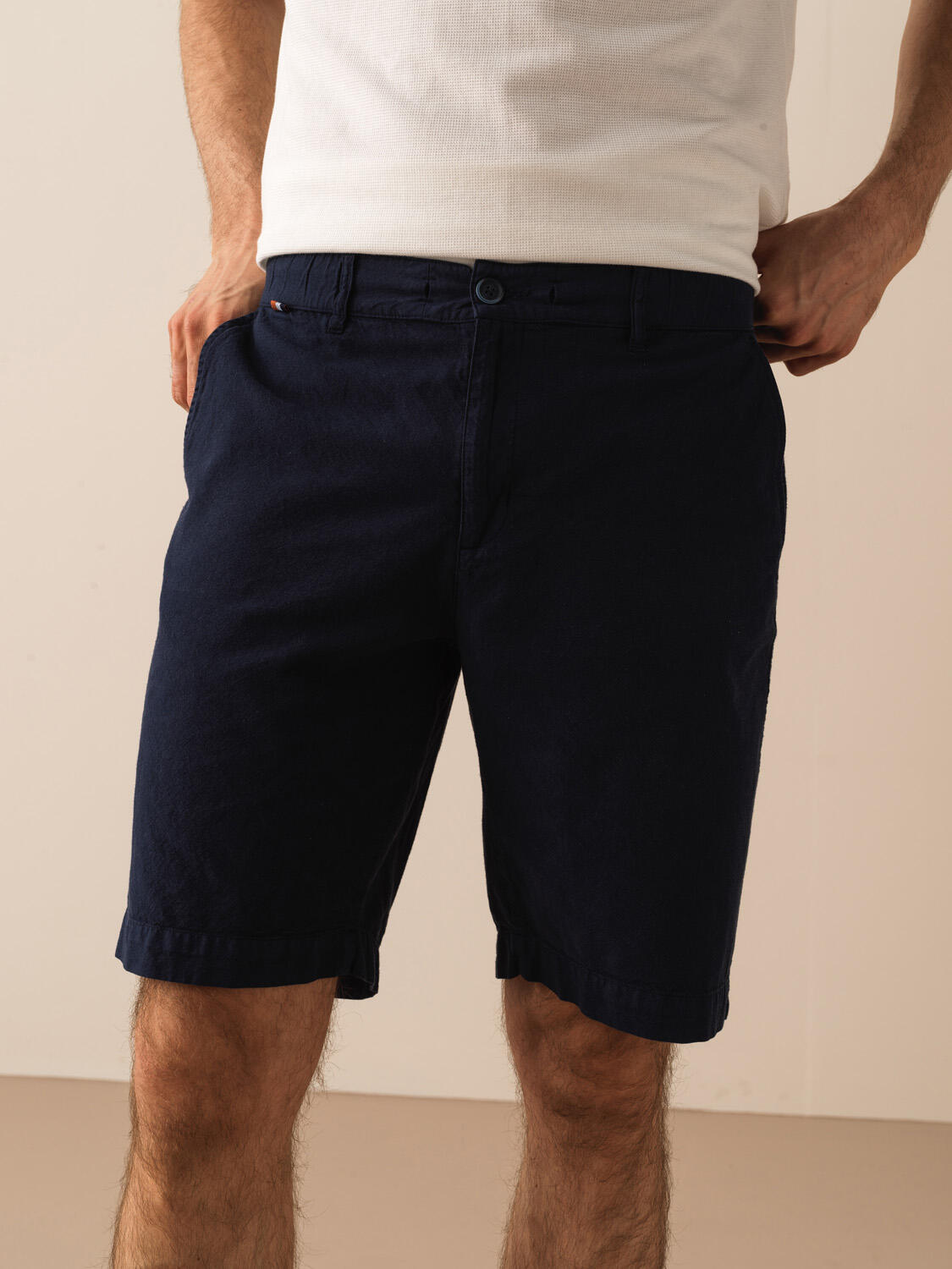 Lacivert Keten Karışımlı Regular Fit Şort