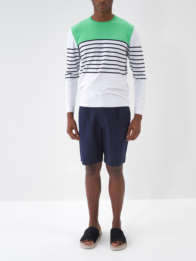 Lacivert %100 Keten Regular Fit Şort (1)