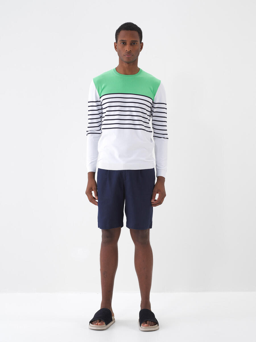 Lacivert %100 Keten Regular Fit Şort - 2
