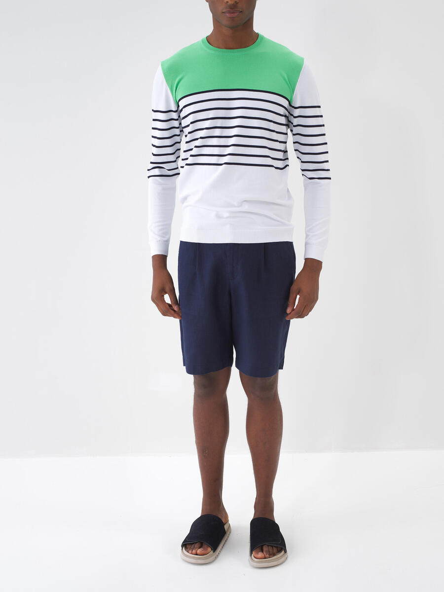 Lacivert %100 Keten Regular Fit Şort - 1