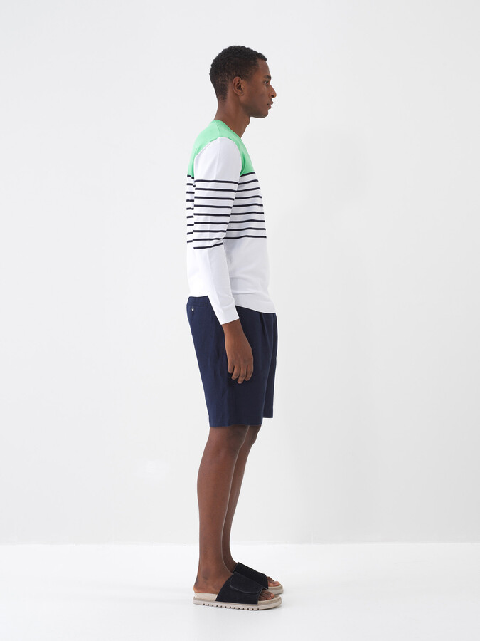 Lacivert %100 Keten Regular Fit Şort - 3