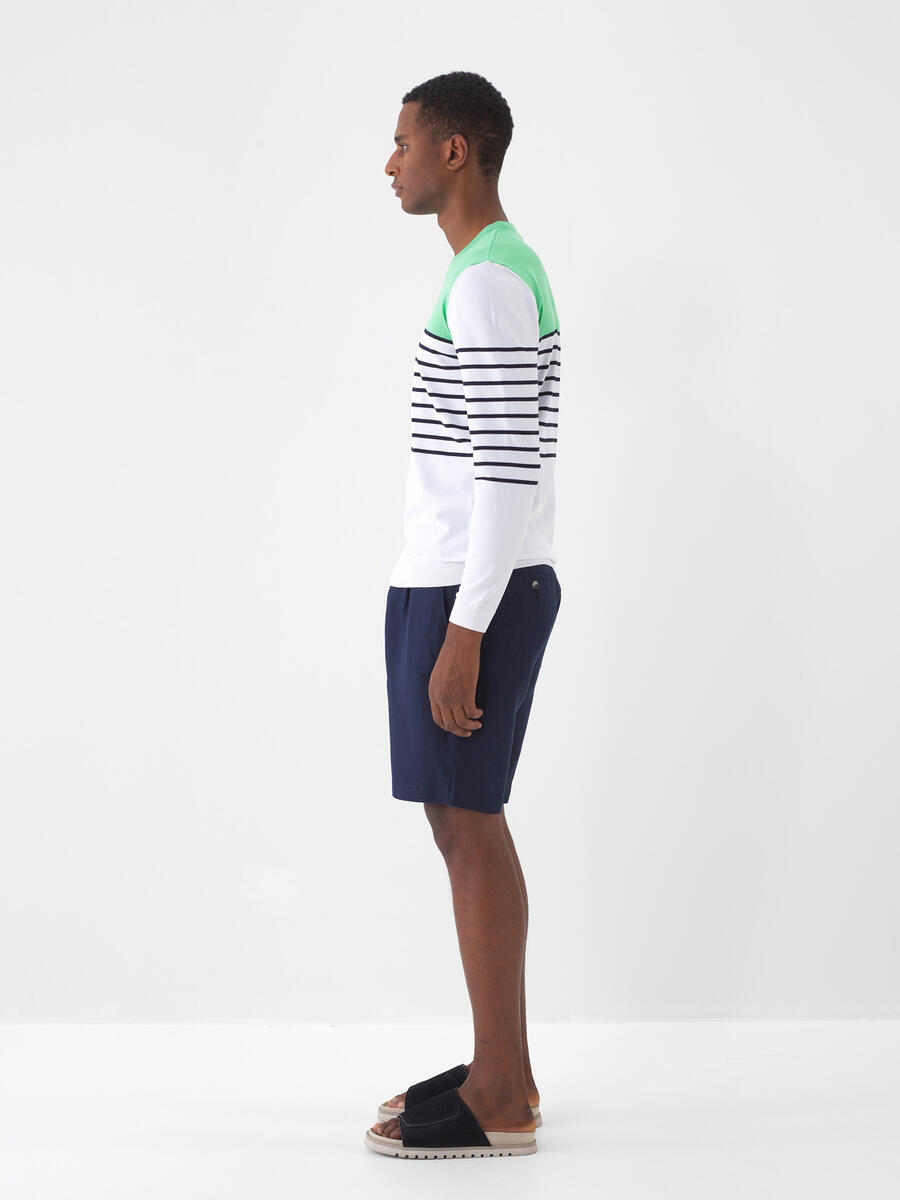 Lacivert %100 Keten Regular Fit Şort - 4