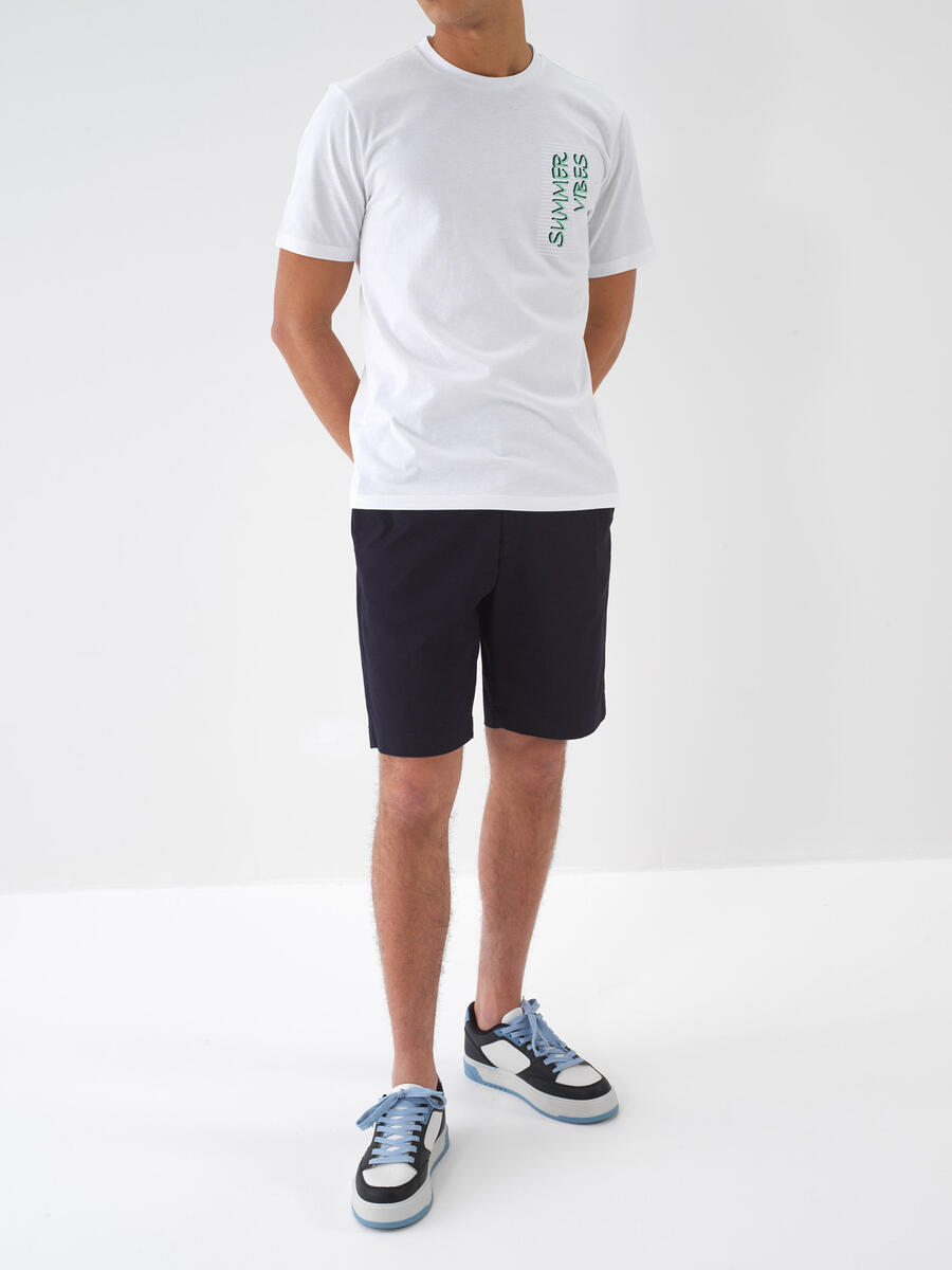 Lacivert Pamuk Dokulu Regular Fit Şort - 1