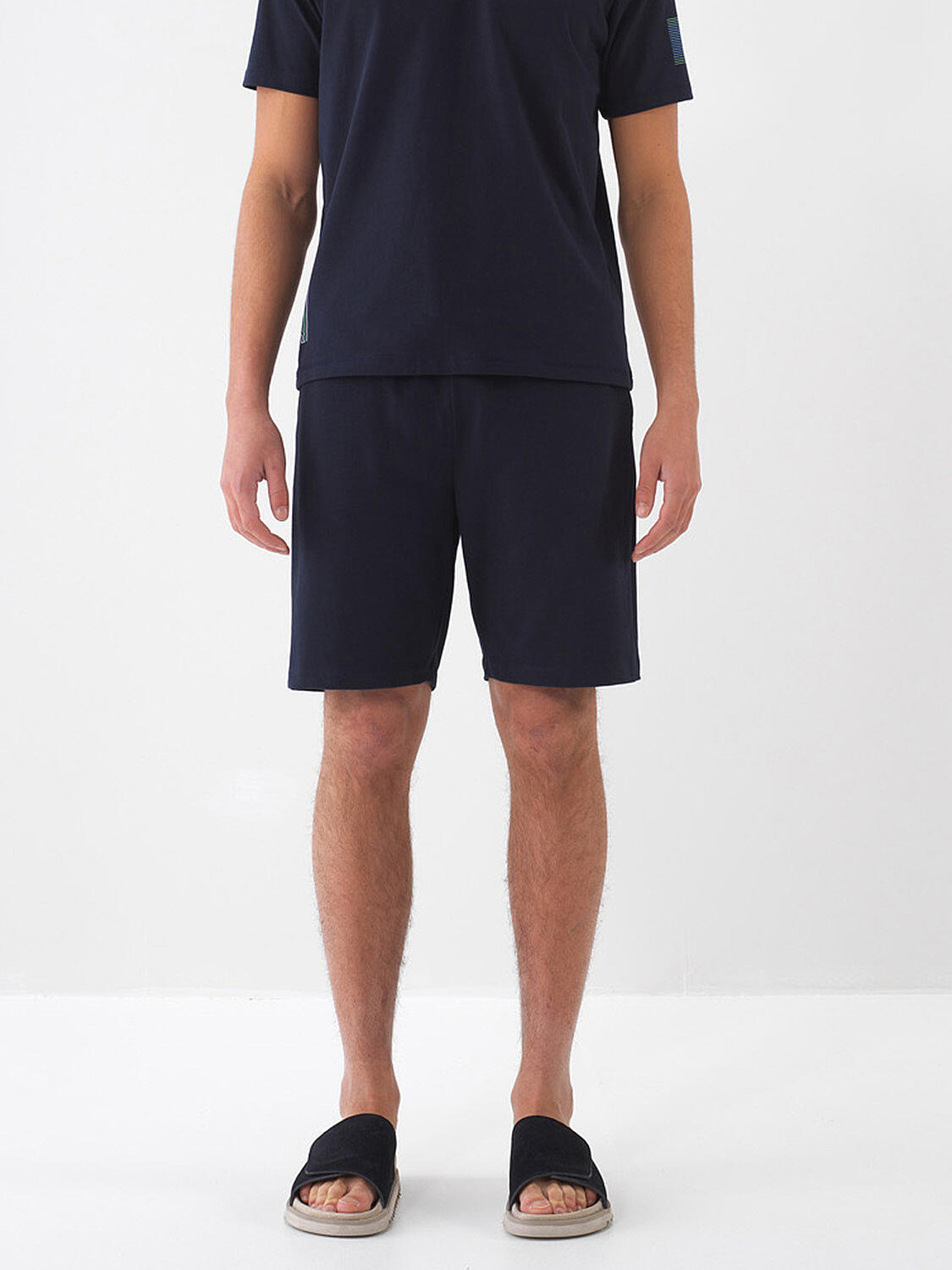 Lacivert Pamuk Dokulu Regular Fit Şort - 1