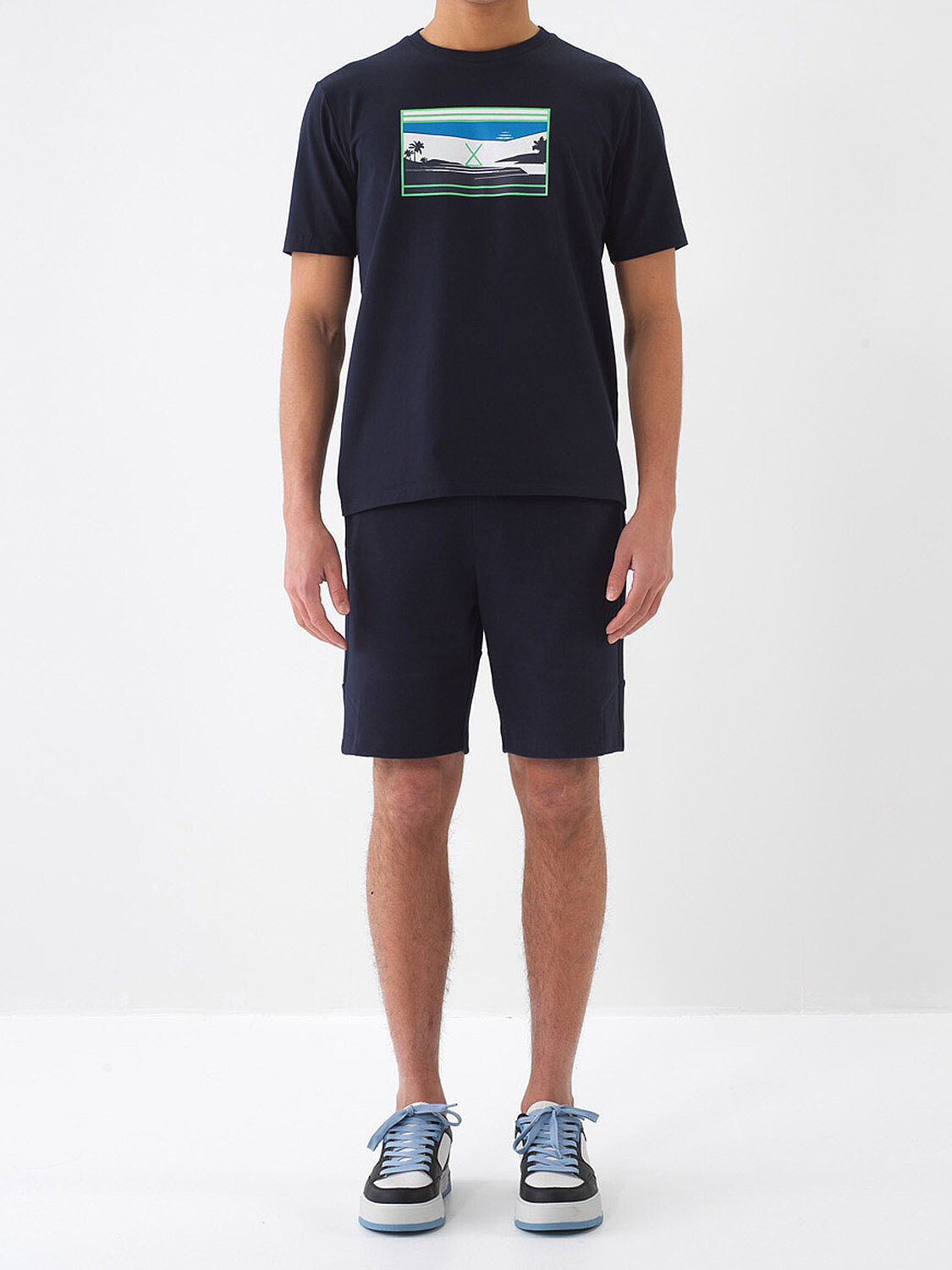Lacivert Pamuk Dokulu Slim Fit Şort