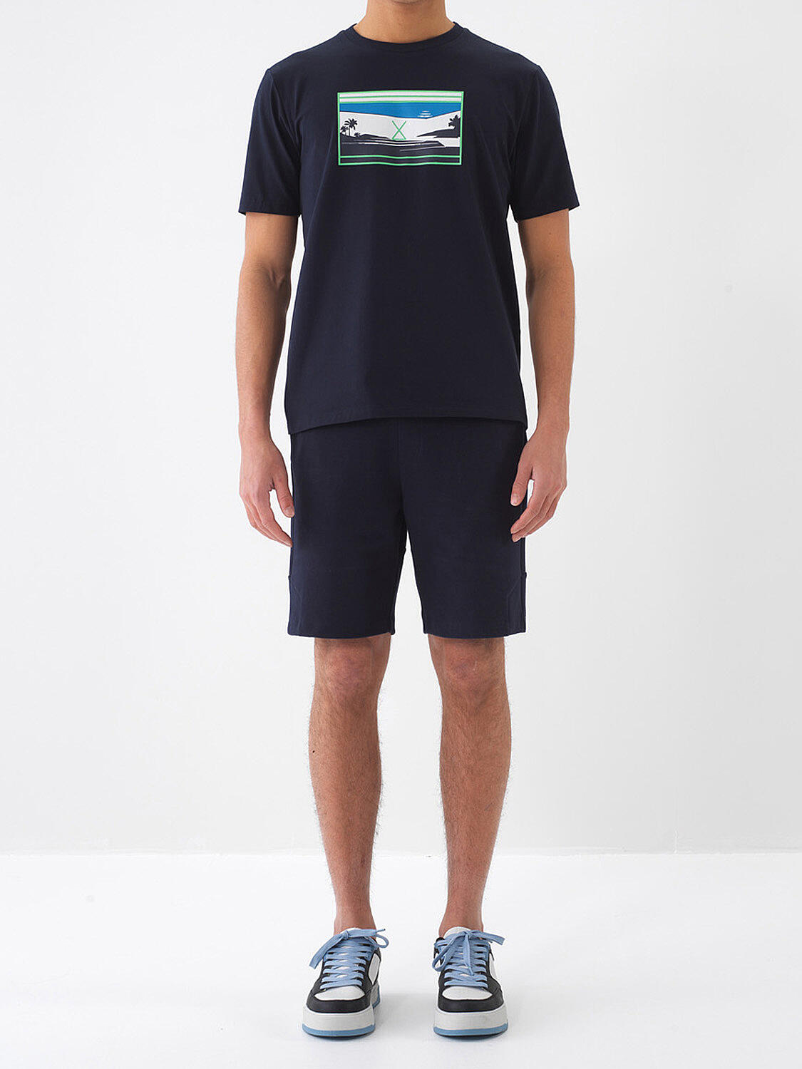 Lacivert Pamuk Dokulu Slim Fit Şort - 1