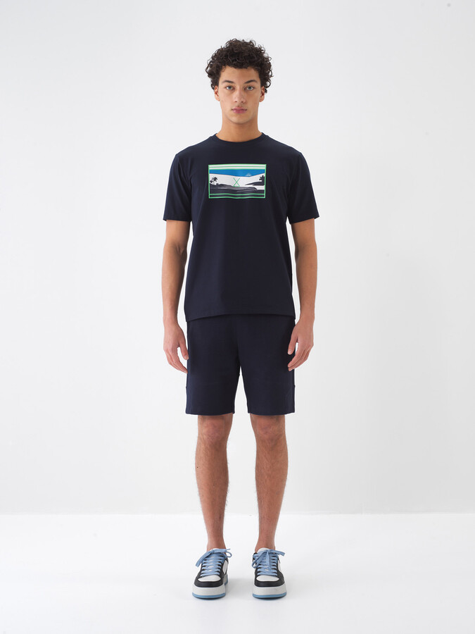 Lacivert Pamuk Dokulu Slim Fit Şort (1)