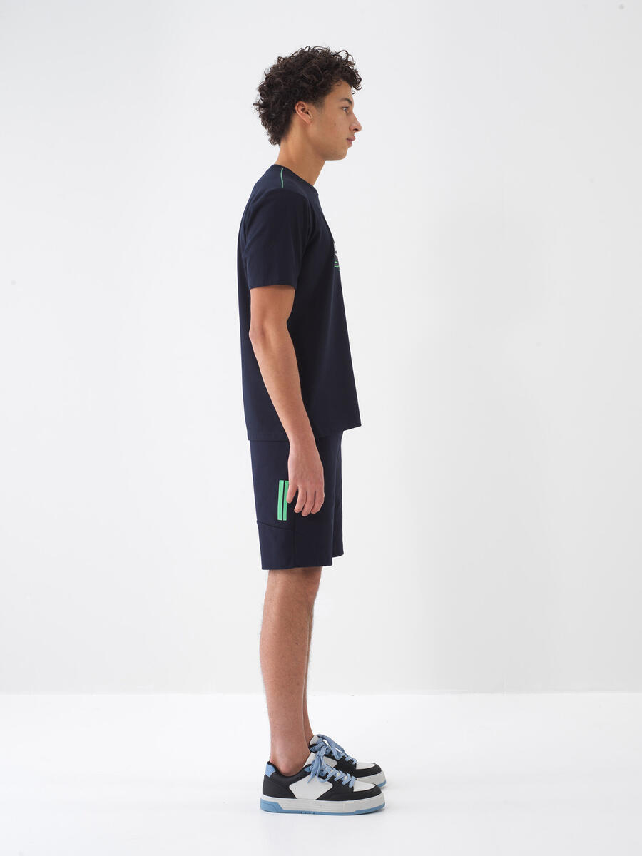 Lacivert Pamuk Dokulu Slim Fit Şort - 3