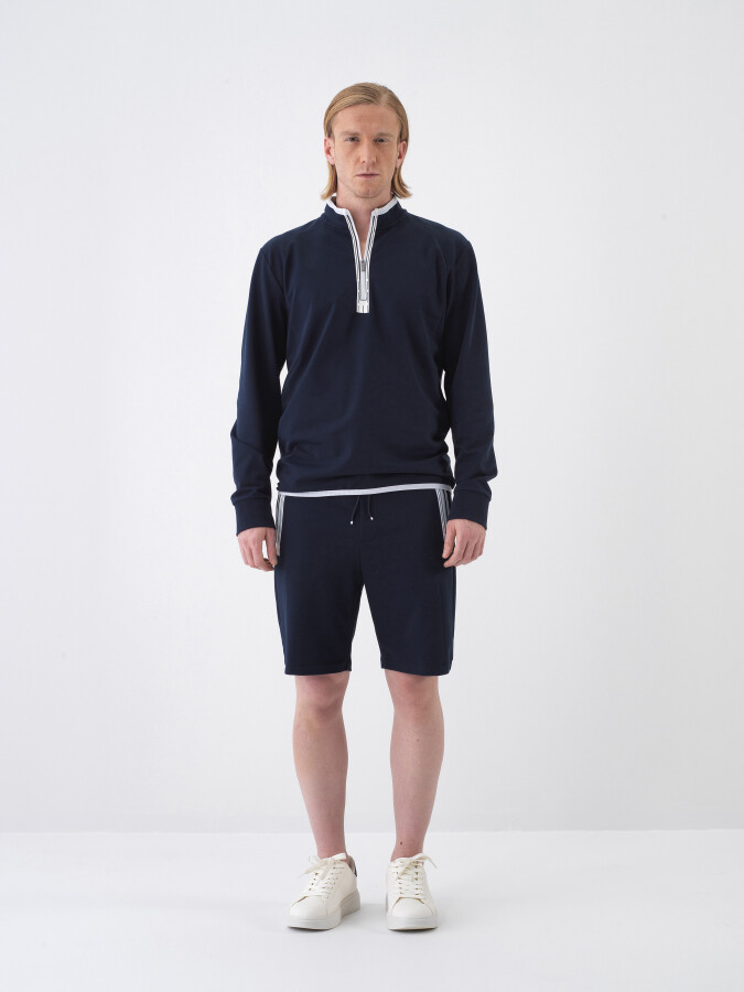 Lacivert Pamuk Dokulu Slim Fit Şort (1)