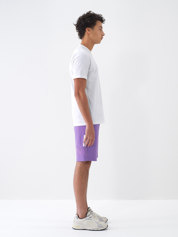 Lila Pamuk Dokulu Slim Fit Şort - 3