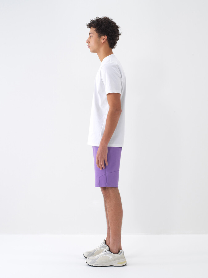 Lila Pamuk Dokulu Slim Fit Şort - 4