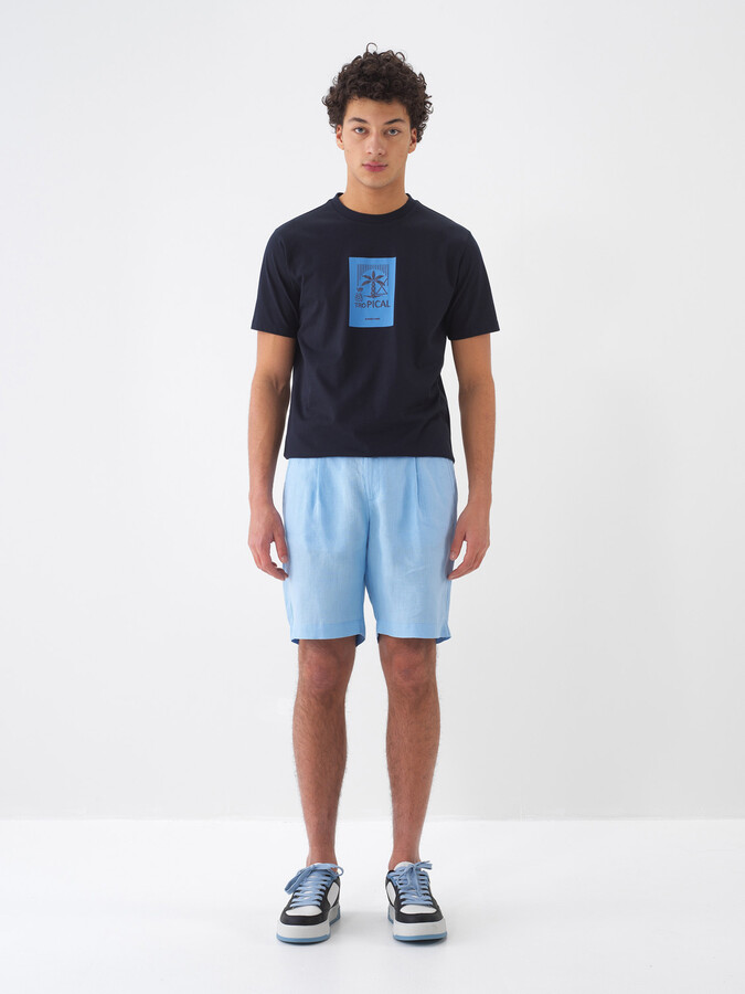 Mavi %100 Keten Regular Fit Şort (1)