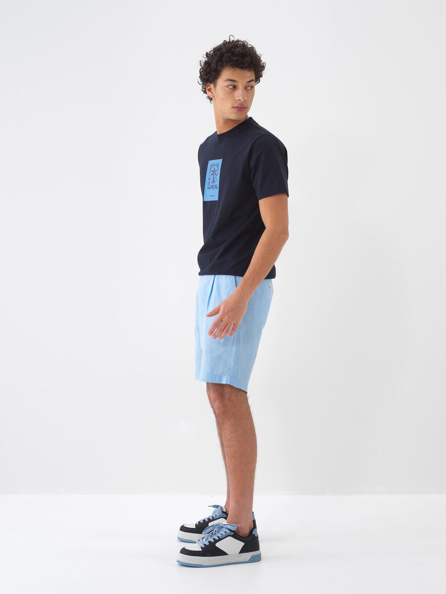 Mavi %100 Keten Regular Fit Şort - 4