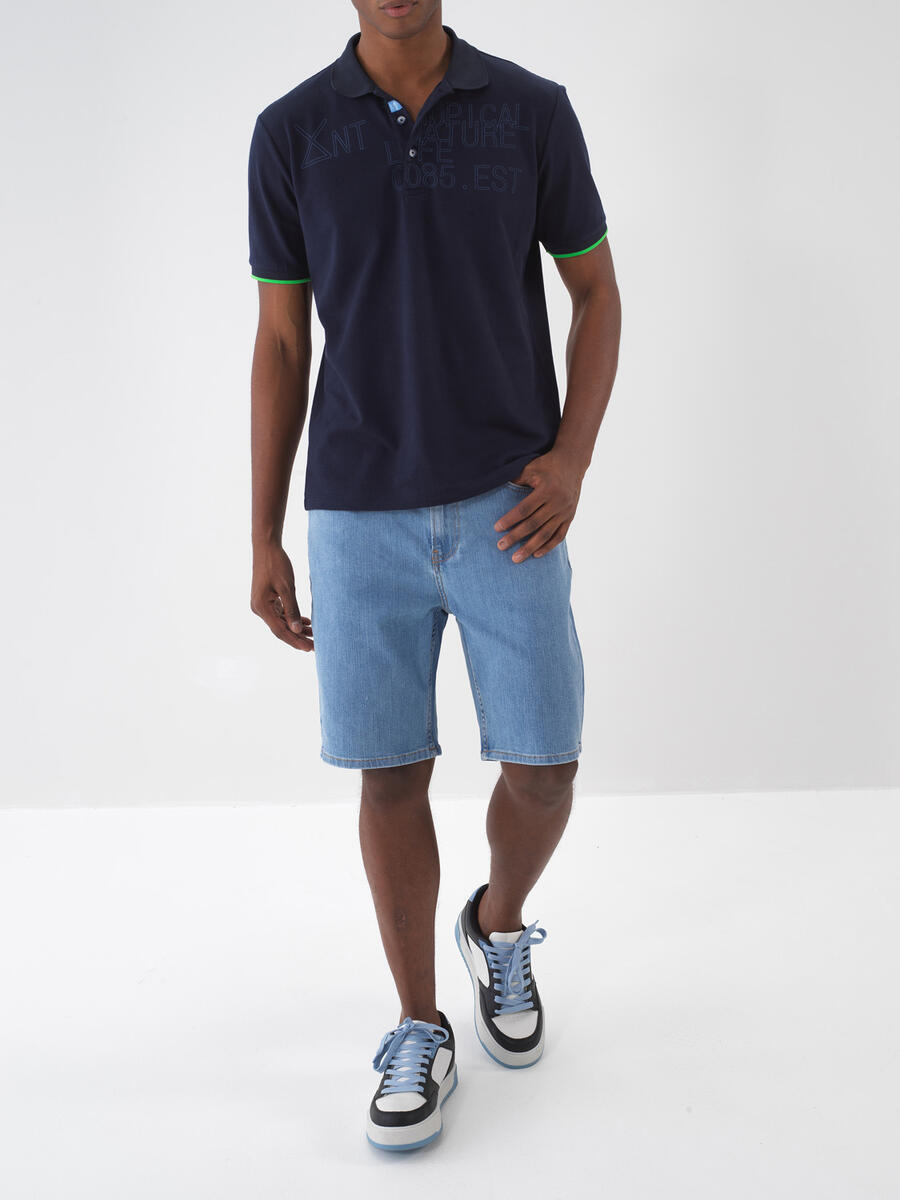 Mavi Pamuk Dokulu Regular Fit Şort - 1