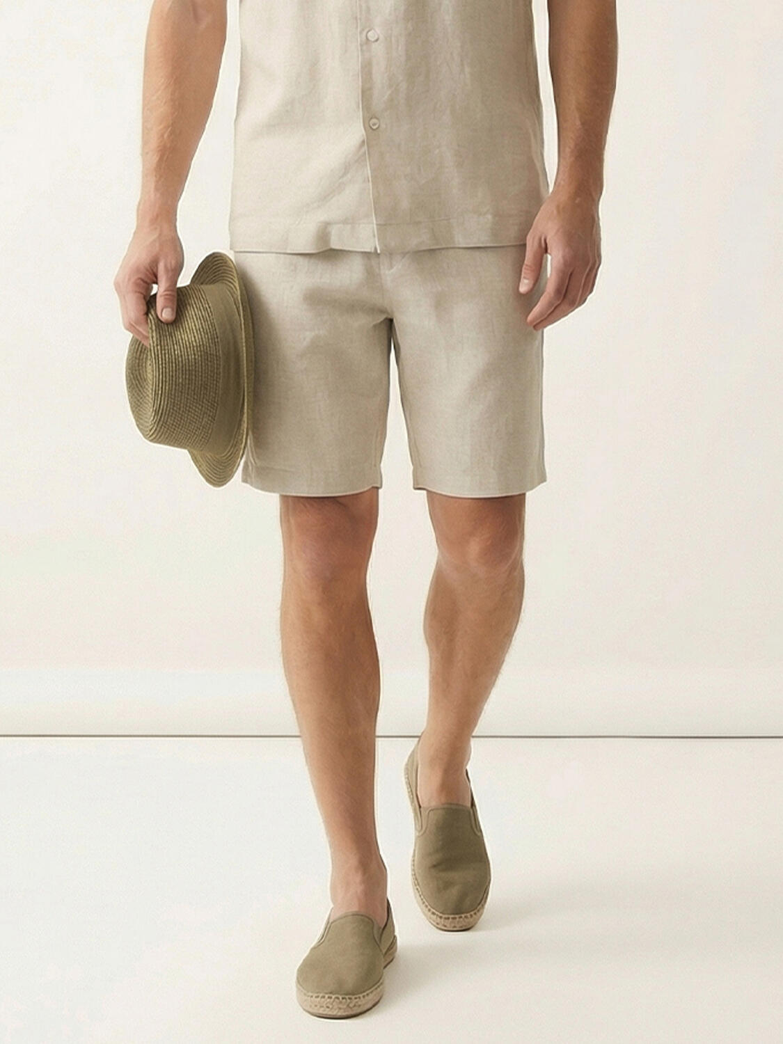 Naturel %100 Keten Regular Fit Şort - 1