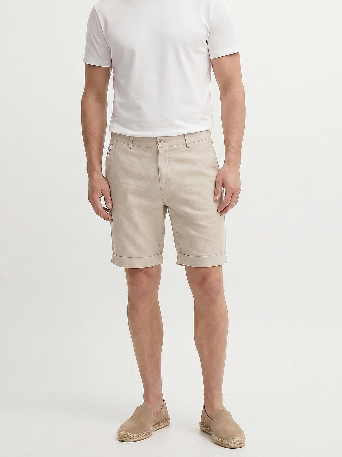 Naturel Keten Karışımlı Regular Fit Şort - 1