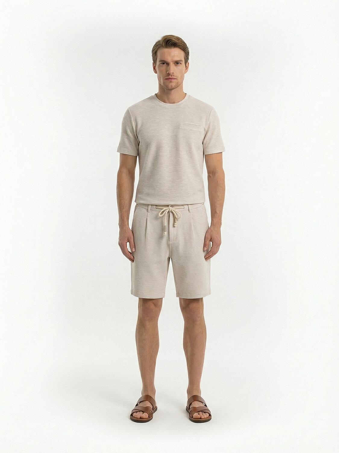 Naturel Pamuk Dokulu Regular Fit Şort - 2