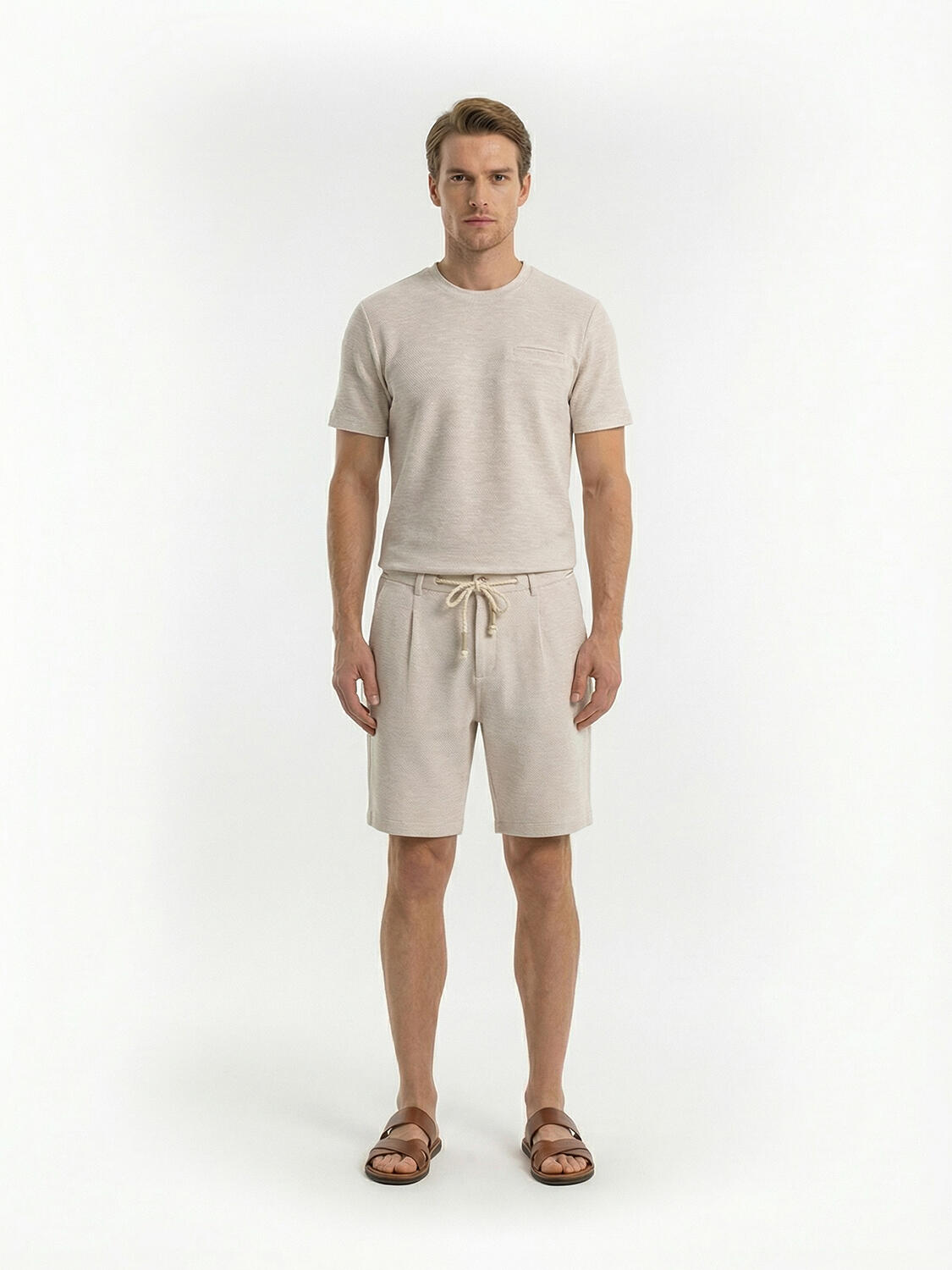 Naturel Pamuk Dokulu Regular Fit Şort - 2