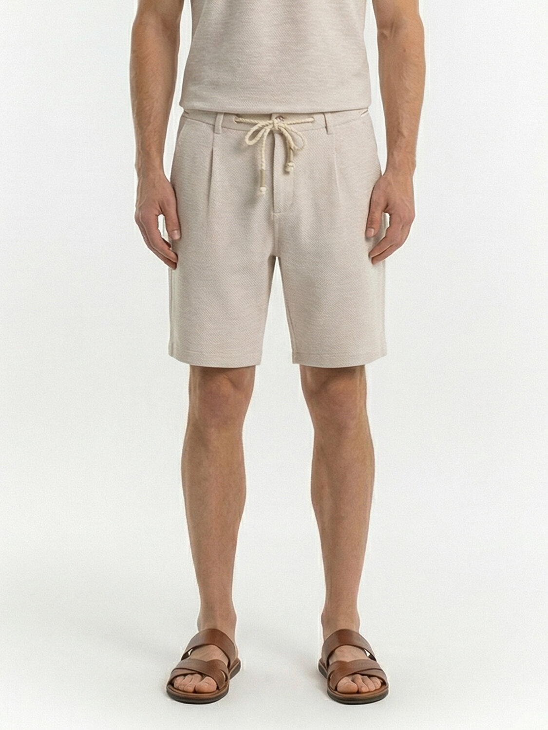 Naturel Pamuk Dokulu Regular Fit Şort - 1