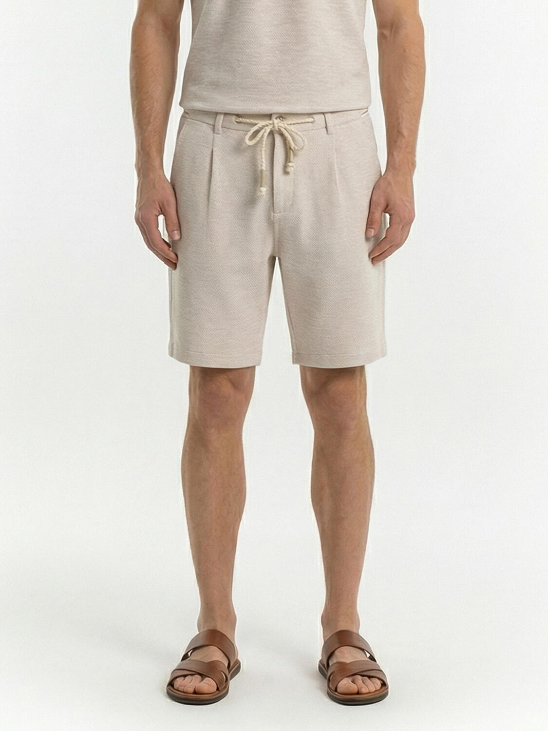 Naturel Pamuk Dokulu Regular Fit Şort - 1