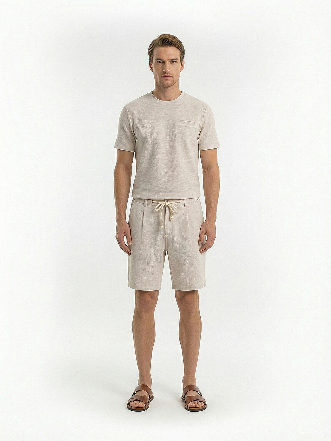 Naturel Pamuk Dokulu Regular Fit Şort - 1
