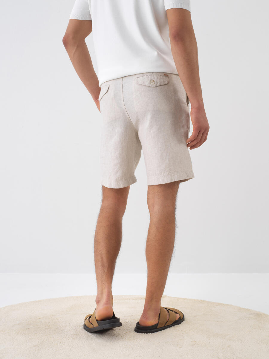 Naturel %100 Keten Regular Fit Şort - 4