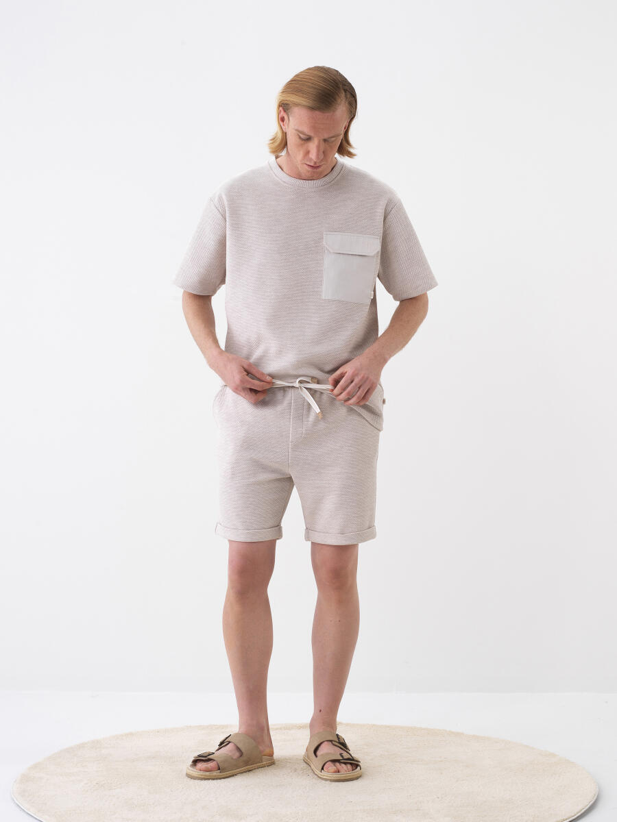 Naturel Pamuk Dokulu Regular Fit Şort - 2