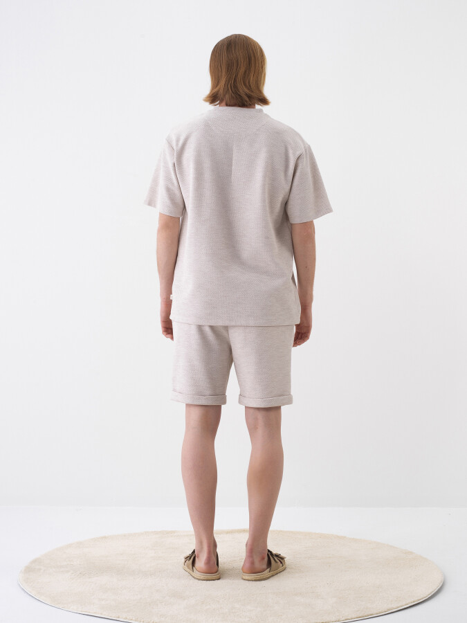 Naturel Pamuk Dokulu Regular Fit Şort - 4