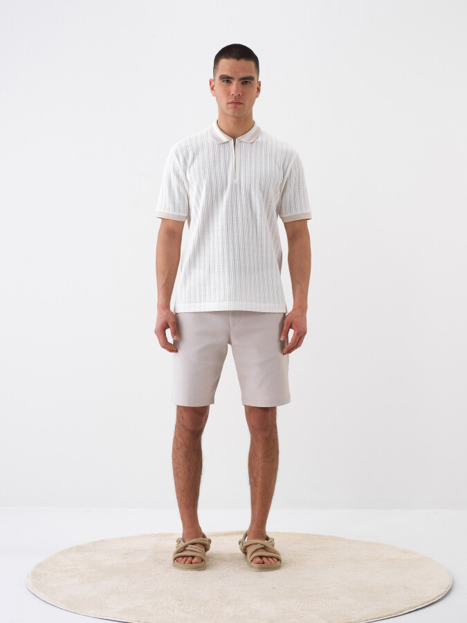 Naturel Pamuk Dokulu Slim Fit Şort (1)