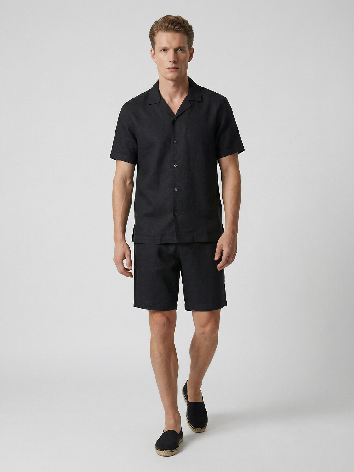 Siyah %100 Keten Regular Fit Şort (1)