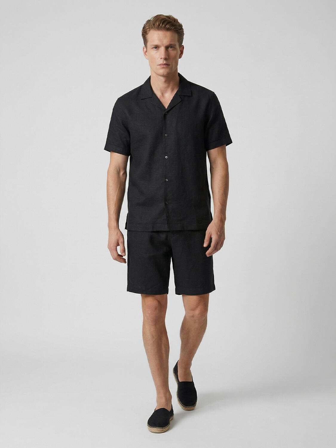 Siyah %100 Keten Regular Fit Şort - 2